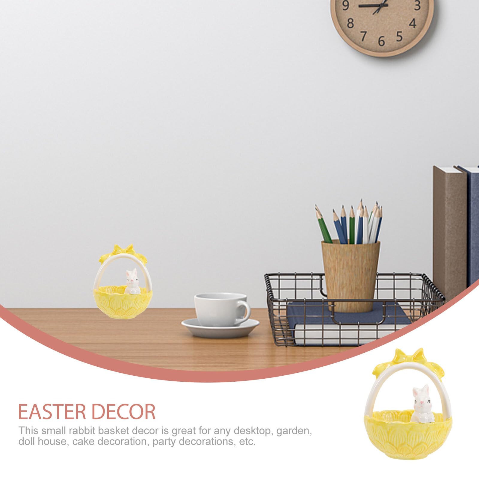 Artibetter Decorazione Pasquale in Ceramica a Forma di Cestino Coniglio Adorabile per Desktop e Casa delle Bambole