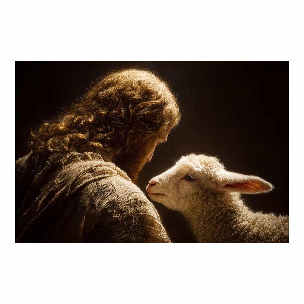 ZAMAEIU Christians Spiritual Wall Decor Pictures Sheep in thes scenery Painting Print, Religions Poster Artwork for Living Room Bedroom Church Home Decor(black)-80x120cm Unframed