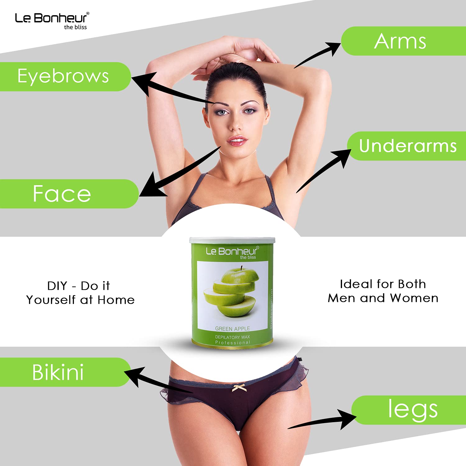 Le Bonheur Green Apple Liposoluble Wax 800g | Hair Removal Wax for Full Body | Sensitive Skin | Sensitive Body Parts | Skin Delicate Areas 4