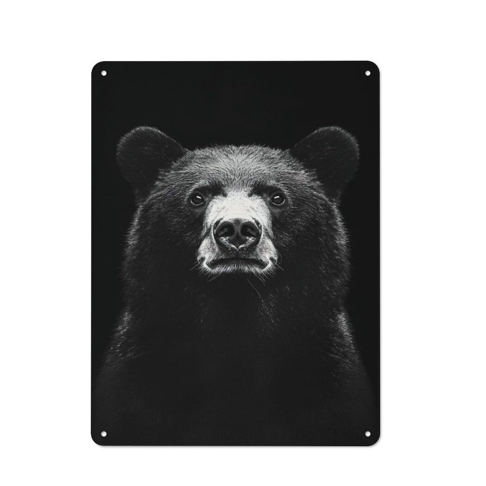 Black Bear Portrait on Black Background Retro Metal Wall Decor 40x30cm, Decorative Tin Sign for Kitchen, Hallway, Bar Or Small Cafe