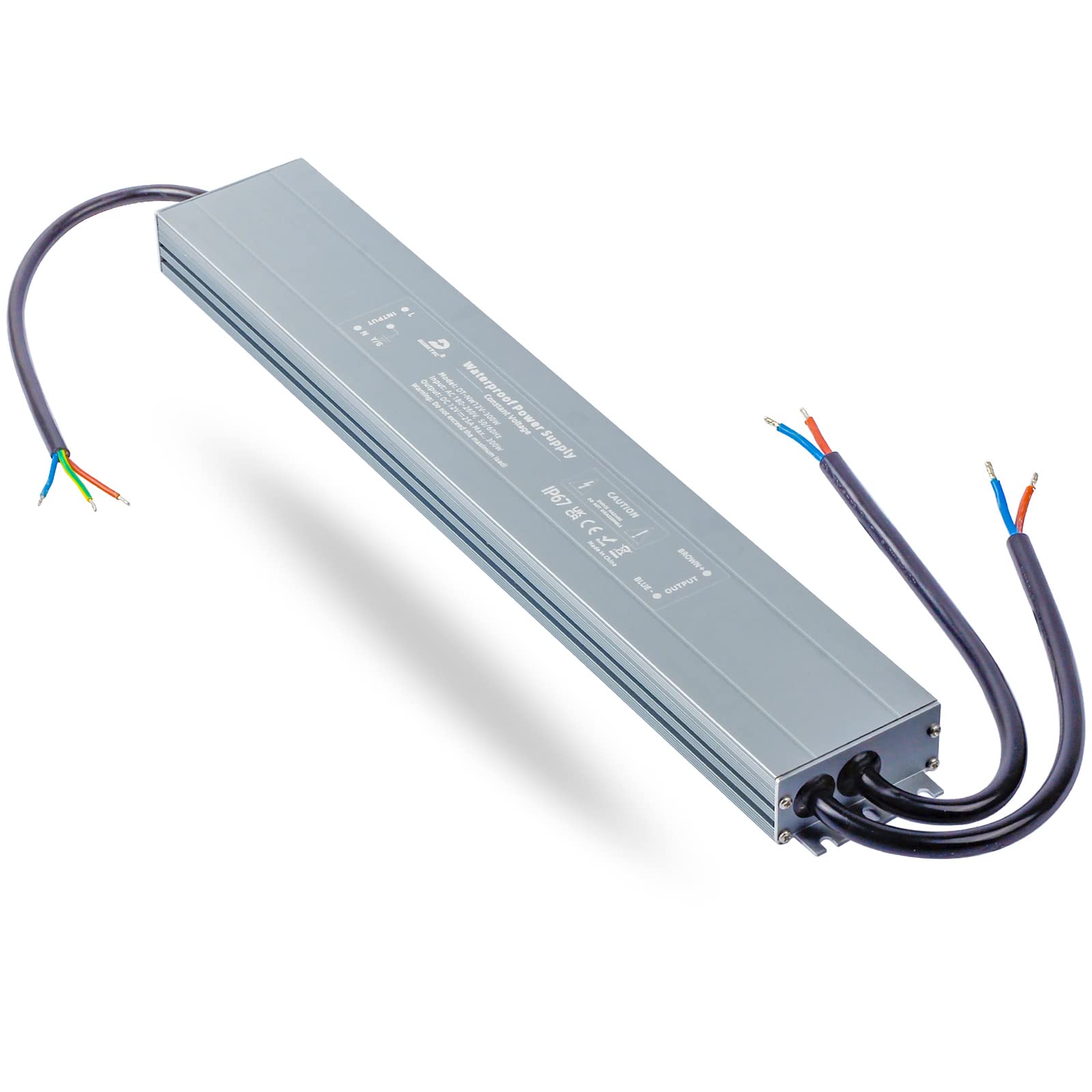 DUSKTEC Slim LED Transformer 12V 300W, IP67 LED Driver 25A Power Supply, AC 240V to 12V DC Waterproof Constant Voltage Adapter for Outdoor Bulbs Strip Lights