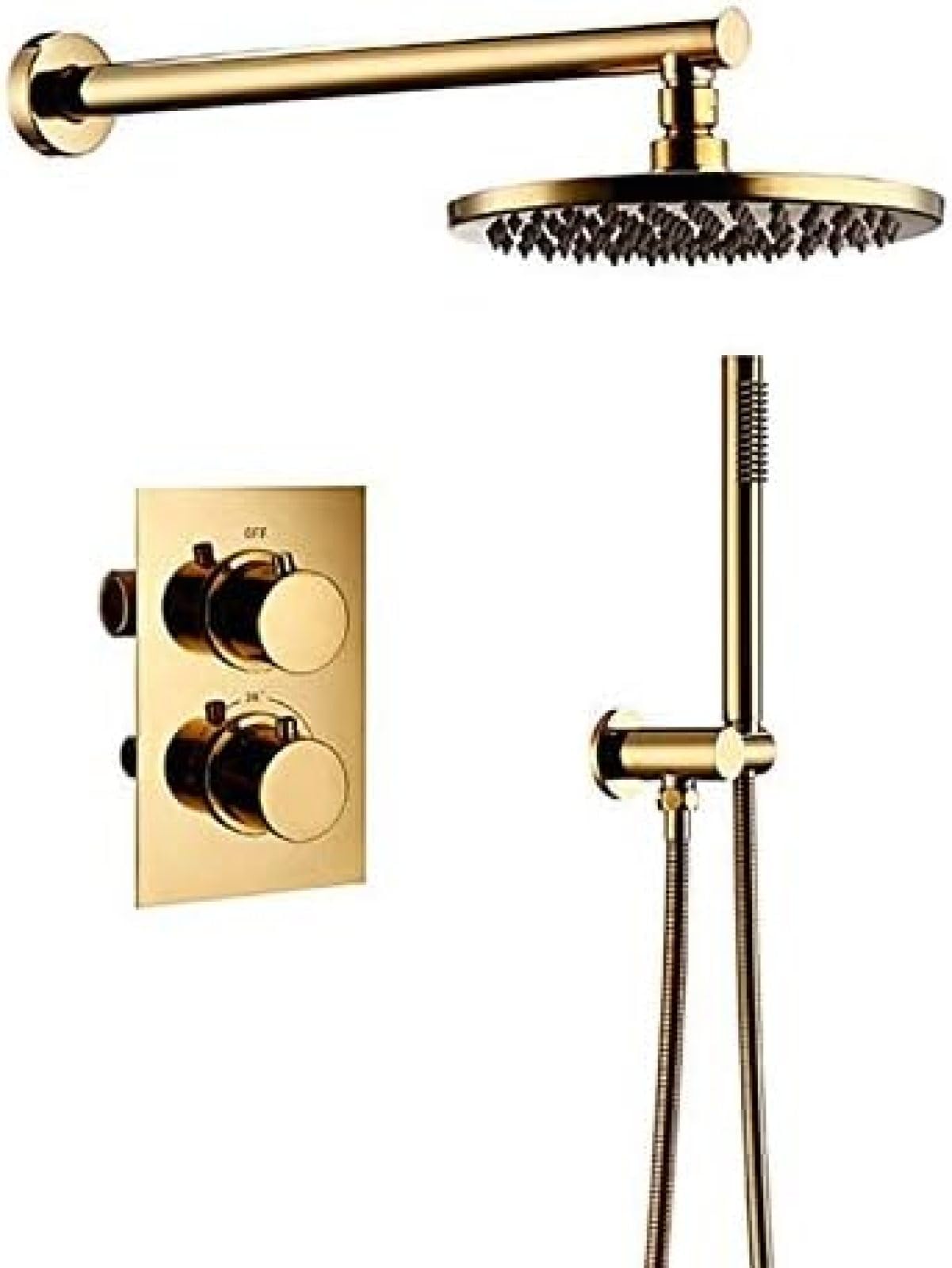 GLJTUO Shower system, Titanium Gold Solid Brass Shower Set Intelligent Thermostatic Faucet Mixing Valve Bathroom Bathroom Faucet 10 Inch