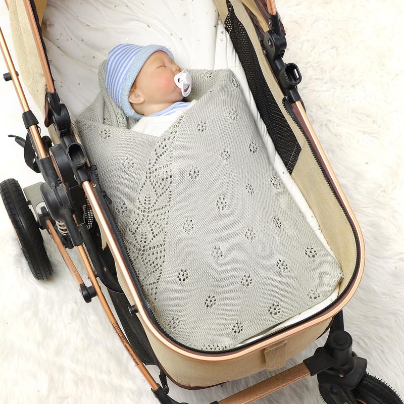 LAWKUL Cellular Blanket Baby 100% Cotton Knitted Soft Knit Crochet Blankets for Newborn Boy Girls Toddler 100x80cm Light Grey - Image 2