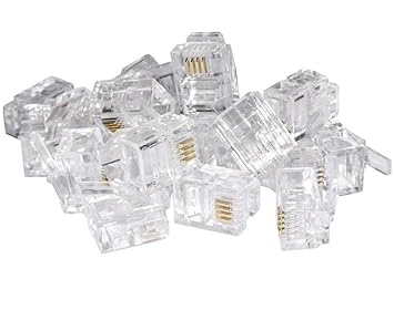 River Fox 10 Pcs 6P4C RJ11 Modular Transparent Clear Male Plug Crimp Connector for Stranded Telephone Cord Cable Wire