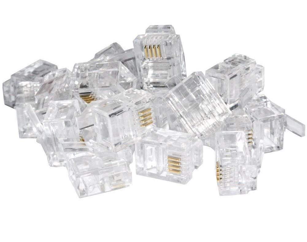 River Fox 10 Pcs 6P4C RJ11 Modular Transparent Clear Male Plug Crimp Connector for Stranded Telephone Cord Cable Wire-picture-19