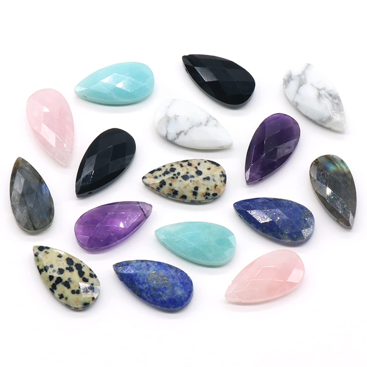 6pcs Natural Stone Pendants, Smooth Polished Quartz Faceted Beads for Jewelry Making Necklace Earrings Stone Aventurine Crystal-image-40