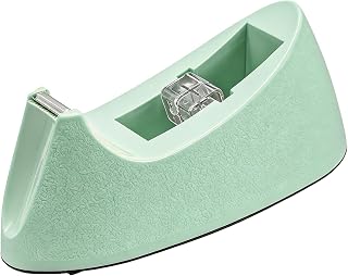 Weighted Non-Skid Office Tape Dispenser, Fits Standard 1-Inch Core, Green | Heavy Duty Single-Hand 1" Clear Tape Roll Holder, 1.35 lb Rubber Base, Sharp Serrated Blade, Home Desktop Stationery Supplies