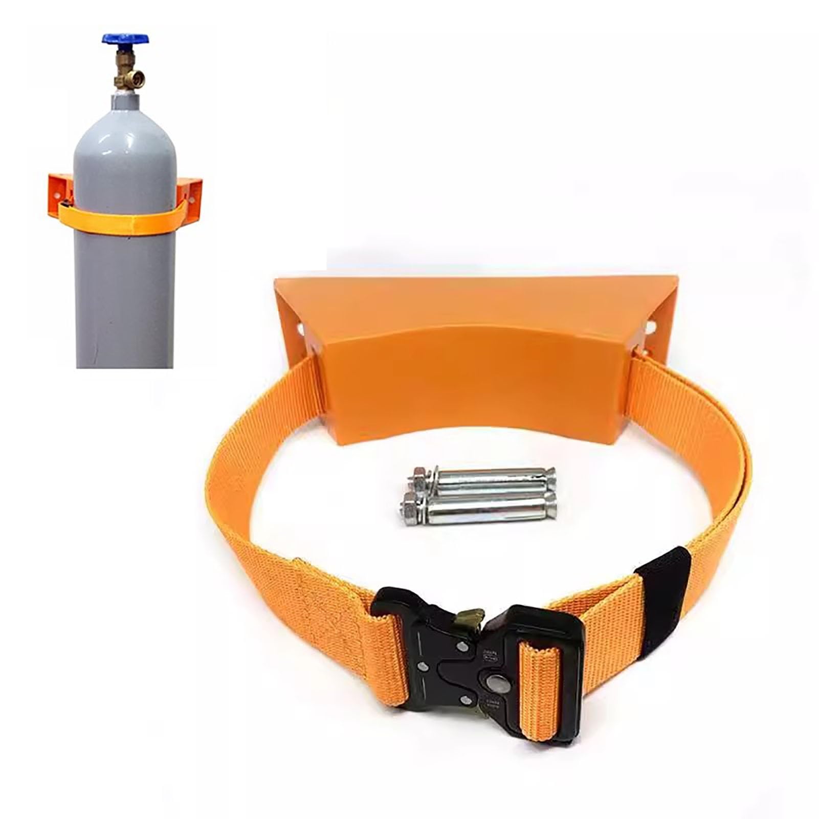 Support mural bouteille oxygène propane azote avec sangle de fixation murale plastique orange 4m