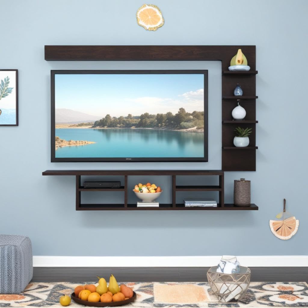 Modern Floating TV Stand with Storage Shelves, 48 inch, L-Shaped Wall Mount Entertainment Unit, Dark Brown-image-31
