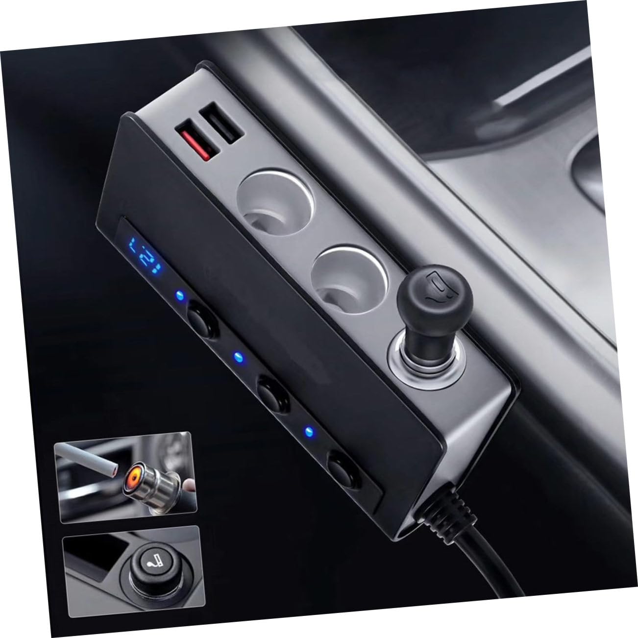 Adaptador Cargador para Coche 180 W, 12 V-24 V, 4 Puertos USB y 3 Tomas, Interruptor Independiente y Luz LED