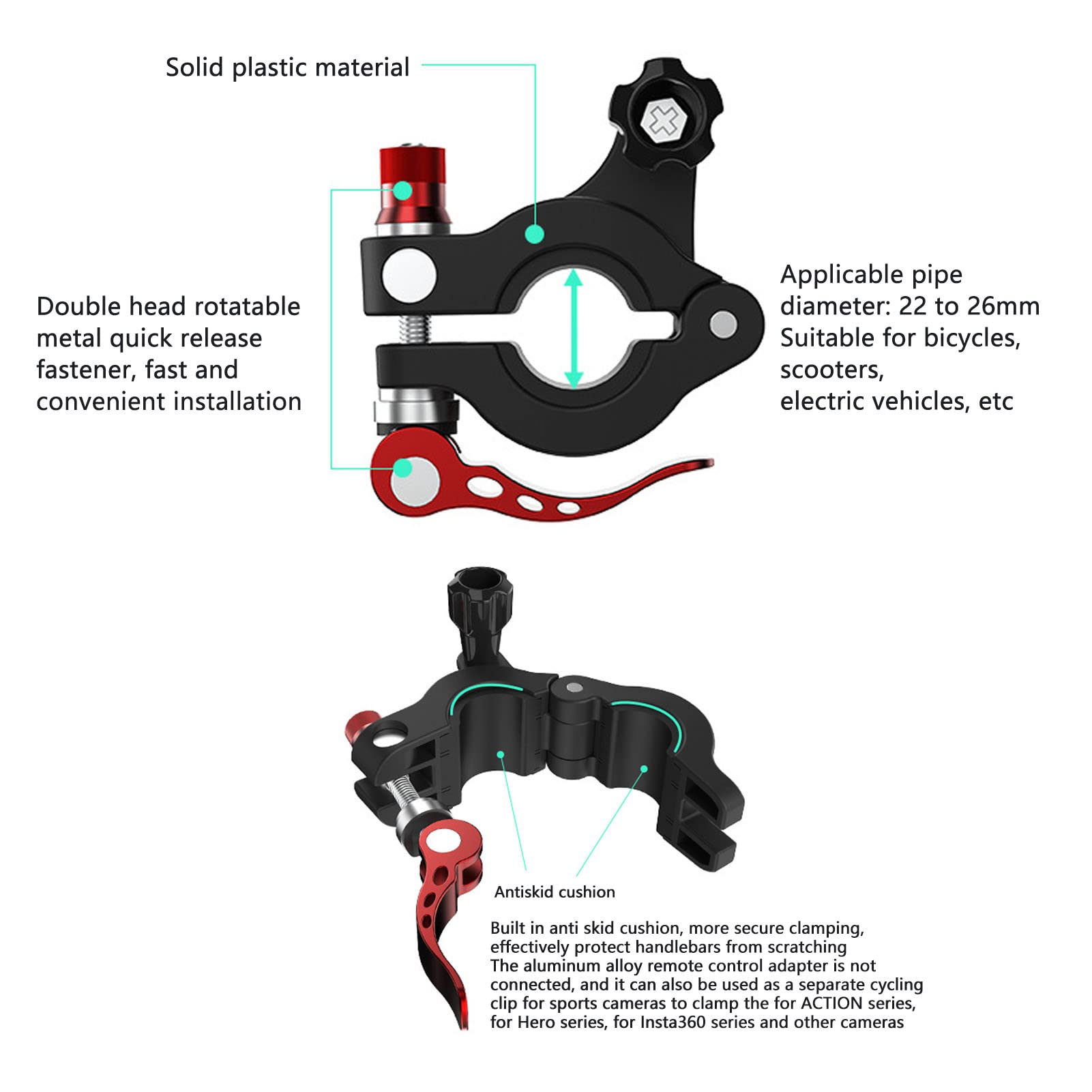 Soporte de Montaje de Bicicleta para Controlador RC, Clip de Abrazadera de Manillar de Control Remoto Ajustable, Accesorio de Fotografía de Drones, 22 a 26 Mm