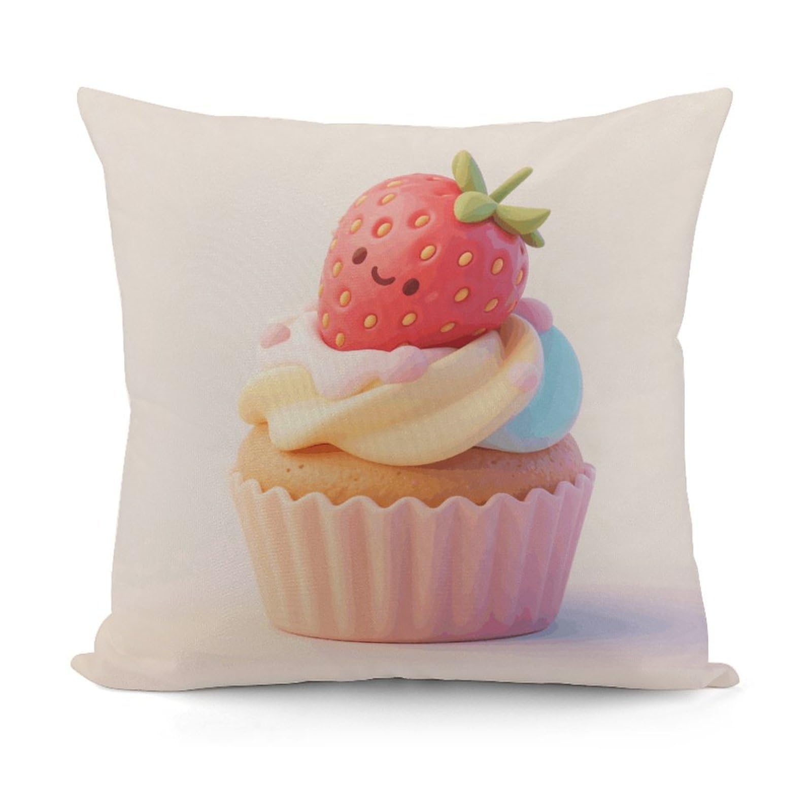 VstaDank Cute Strawberry Cupcake Throw Pillow Covers Fade-Resistant Removable Pillowcase Square Cushion Case Cozy Pillow Case Breathable Pillow Protector Soft Pillow Shams 18"x18"