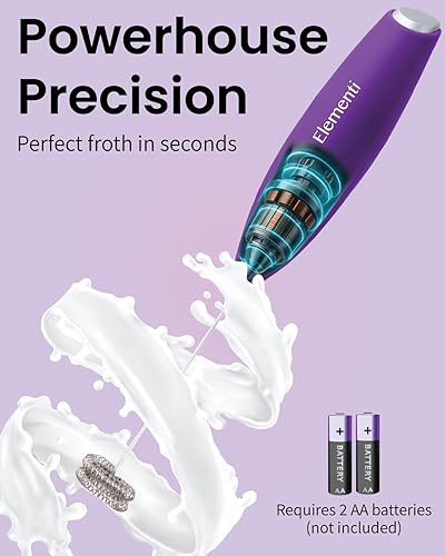Miniatura 3 de Elementi Varita espumadora de leche con batidor doble, espumador de café, agitador eléctrico, batidor matcha y mezclador de bebidas, eléctrico de