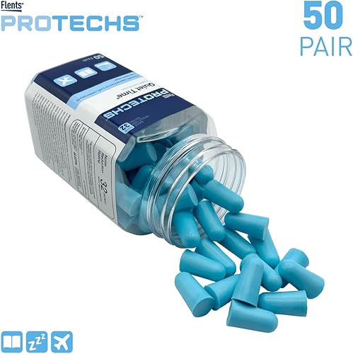 Flents Protechs Foam Ear Plugs, 50 Pair for Sleeping, Snoring, Loud Noise, Traveling, Concerts, Construction, Studying, Work, Shooting, NRR 33, Noise Cancelling, Disposable, Purple, Made in the USA(Blue,50 Pair,Ear Plugs)