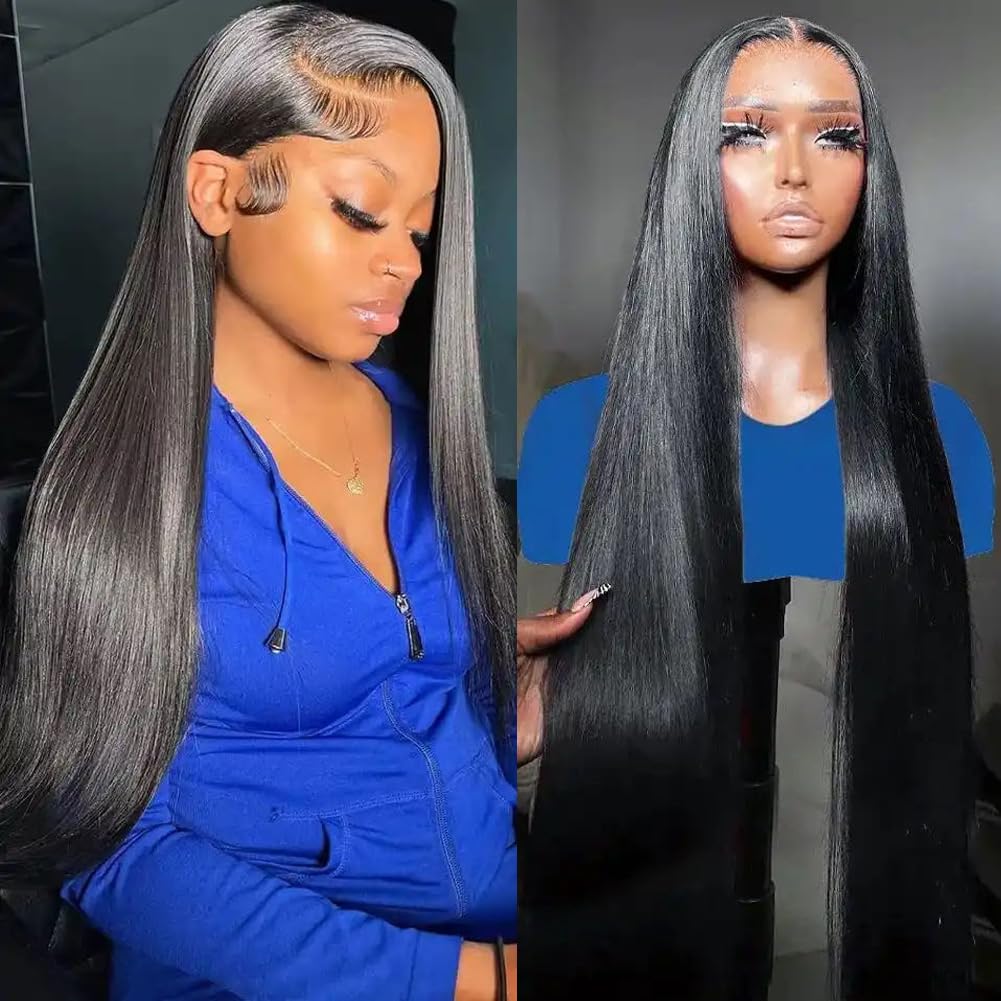 Photo 1 of luciya 13x6 HD Lace Front Wigs Human Hair Straight Glueless Wigs Human Hair Upgrade Invisible Drawstring Wig 250 Density Pre Plucked Pre Cut Pre Bleached Lace Frontal Human Hair Wigs for Women 32inch