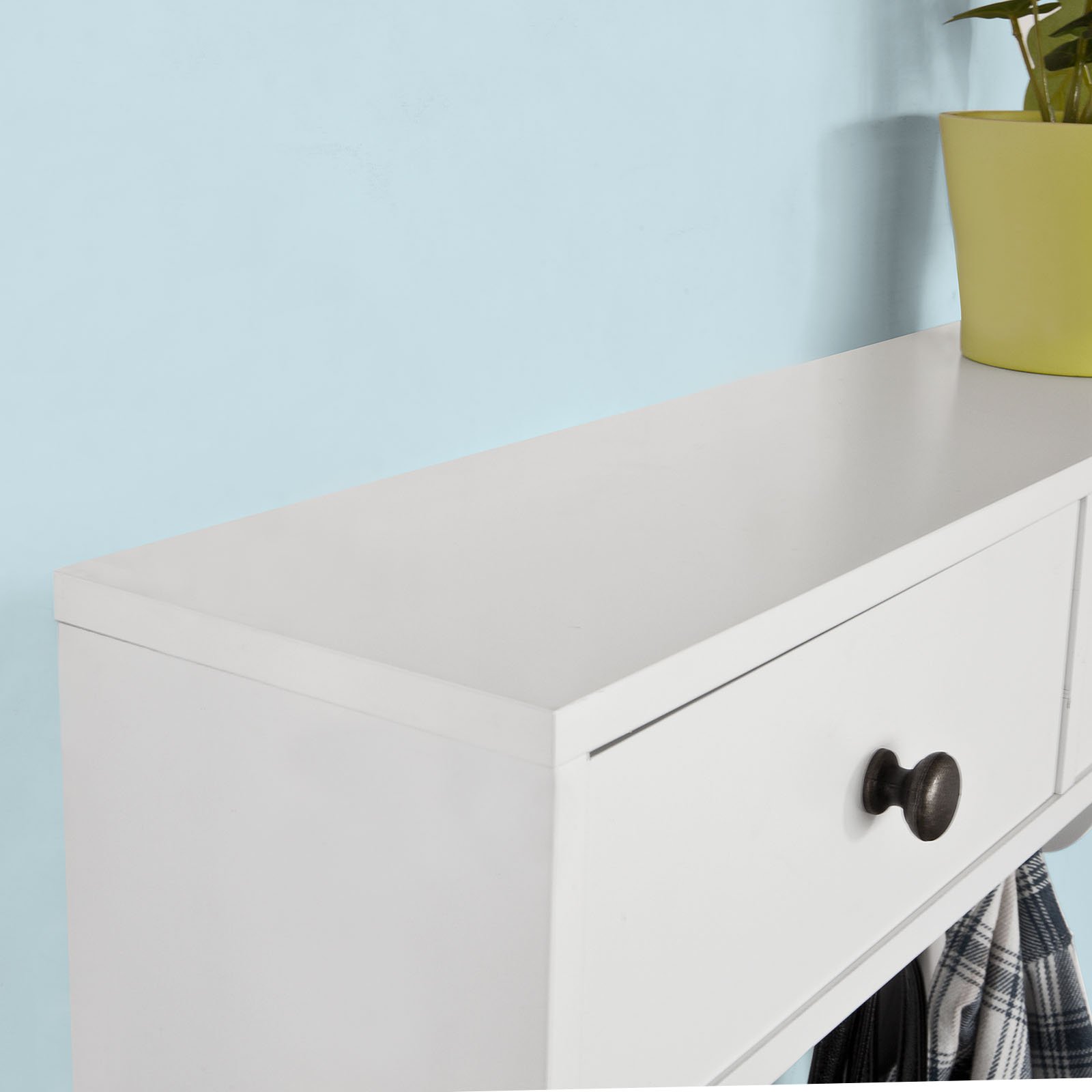 SoBuy Portachiavi da parete con 5 ganci 60x14x27cm per ingresso | Appendini da muro in MDF con 2 cassetti e 5 ganci, carico 5kg per ripiano, bianco FRG178-W