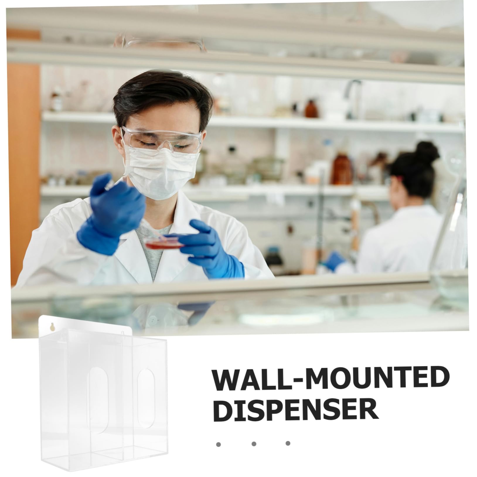Dispenser da Parete in Acrilico per Maschere e Guanti con Due Scomparti, Contenitore Multifunzione Trasparente per Facile Accesso in Ambienti Professionali e Laboratori