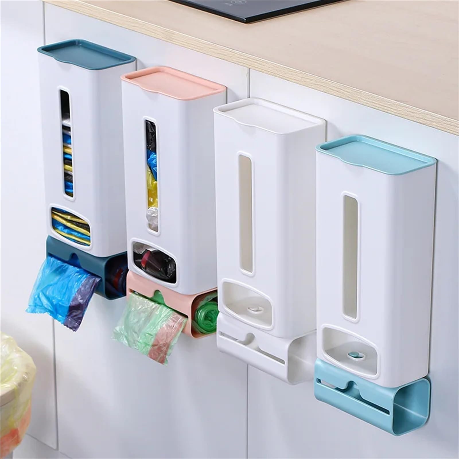 Dispensador De Bolsas De Basura Caja de Almacenamiento de Bolsas de Basura sin Perforaciones, Bolsa práctica de Cocina montada en la Pared, Caja de clasificación extraíble, 2 uds.(Blue)