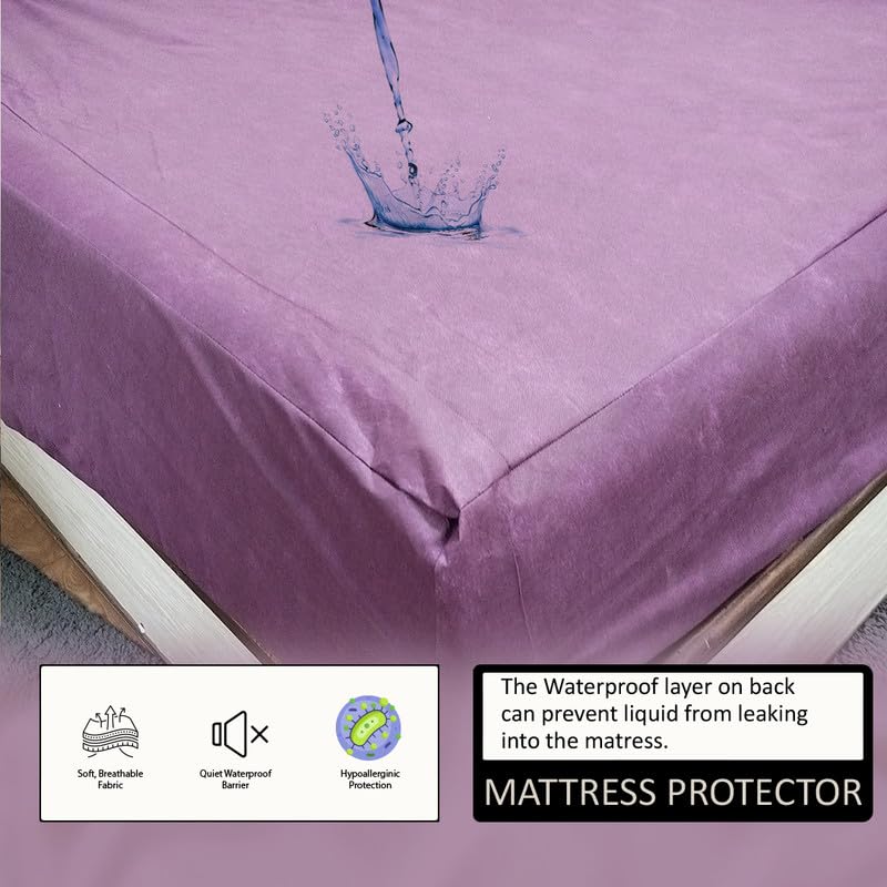 Image of Premium 100 Percent Waterproof Mattress Protector with Elastic Non-Woven | Hypoallergenic Mattress Cover Soft Elastic Bed Protector for Queen Size Bed 60x75 Inch Fit On 10 Inch 5X6.3 Feet, Wine Purple