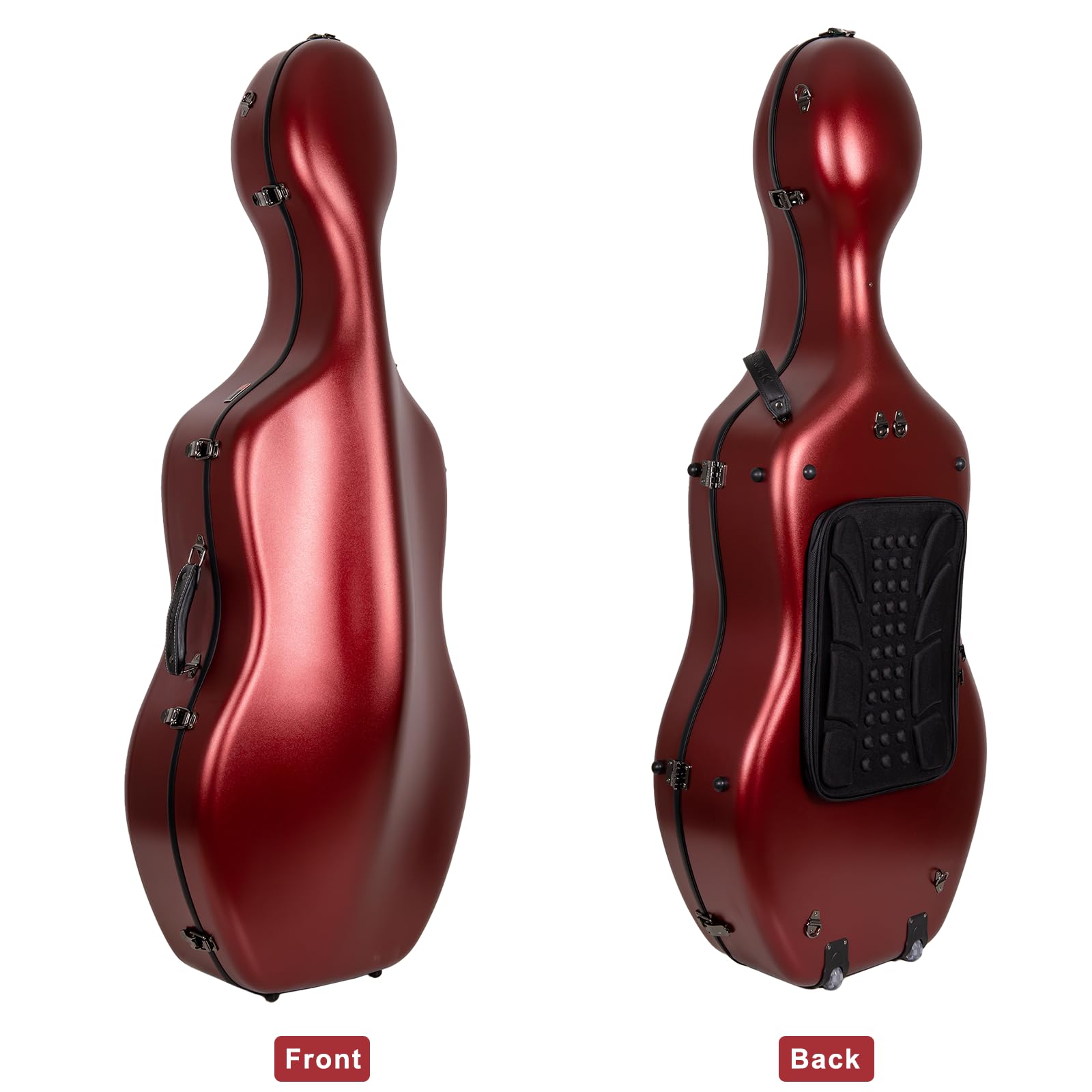 Crossrock Polycarbonat-Koffer mit Rollen für 4/4 Cello in voller Größe, inklusive Außentasche für Noten, 3 Griffen und abnehmbaren Gurten– Rot (CRF4050CEFRD)