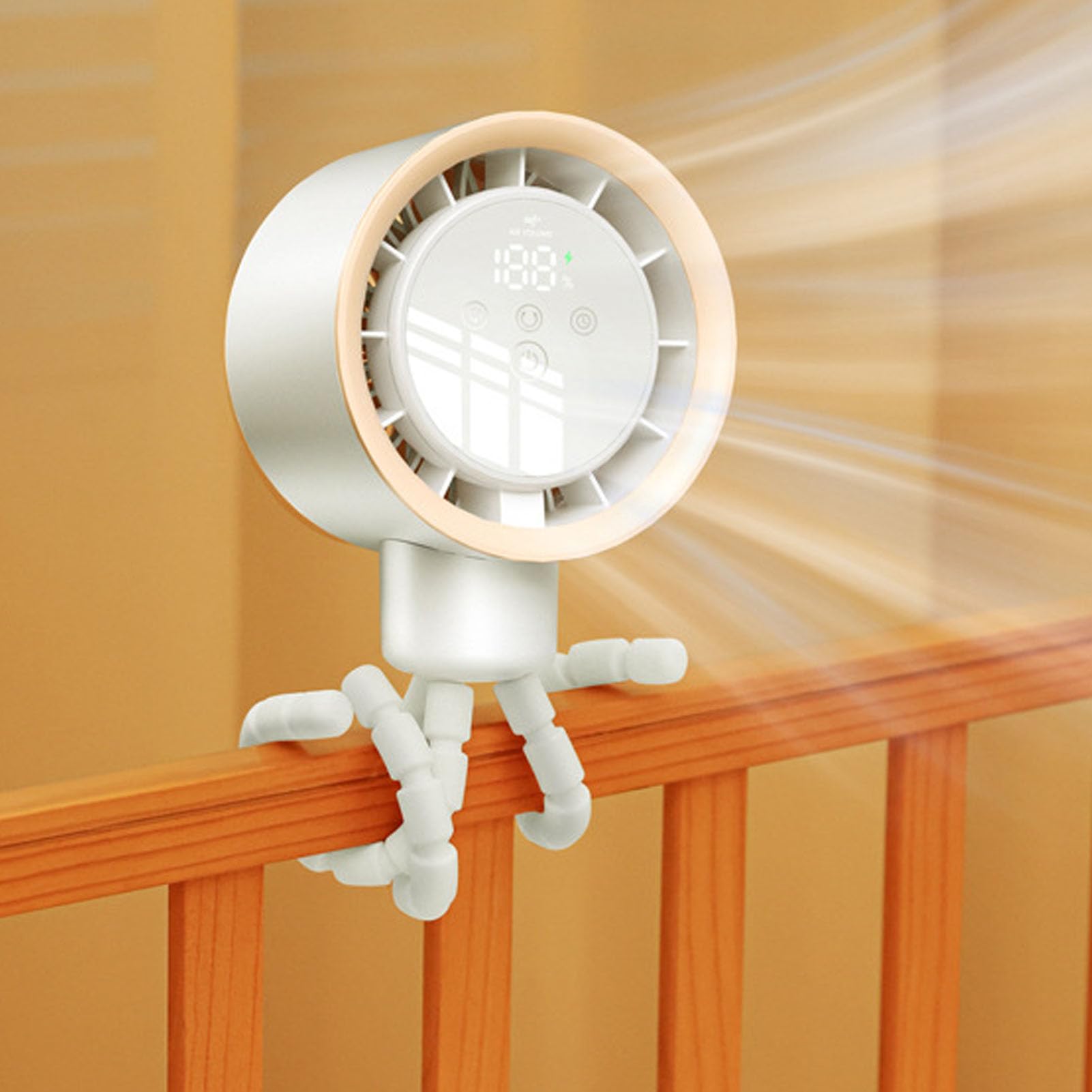 Ventilatore per Passeggino a Batteria con Display Digitale, Ventola con Clip per Oscillazione a 360 Gradi, Ventola Flessibile per Treppiede Portatile Ricaricabile da 4000 MAh per