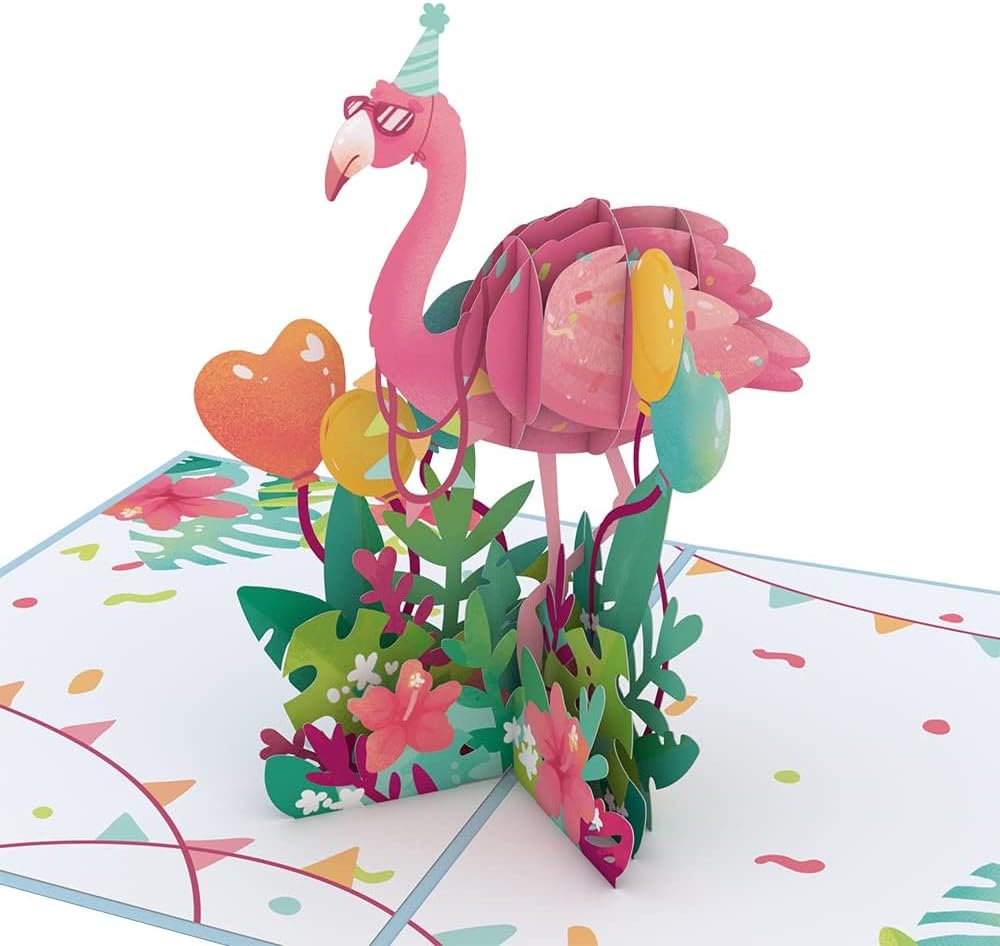 Flamingo Birthday Pop Up Card – Birthday Card for Her – Handcrafted 3D Pop-Up Greeting Card – Unique Card, 5 x 7”