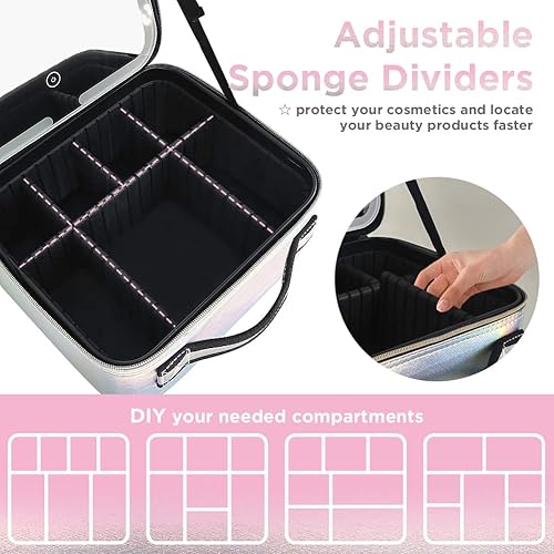 Miniatura 6 de Jula Vance Estuche organizador de maquillaje con espejo iluminado extraíble 3 escenarios de color brillo ajustable bolsa de viaje para cosméticos