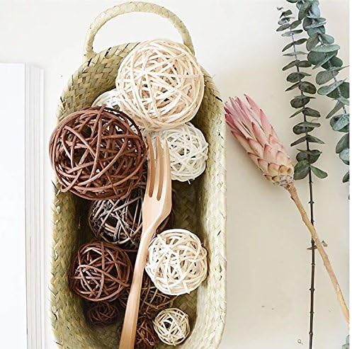 Flunyina Rattan Wicker Balls 18pcs Mixed 3 Colors Vase Fillers for Wedding Party Christmas Decoration Twig Orbs Spheres Bowl Fillers Bird Toys Home Decor, Assorted Three Size (3cm/5cm/7cm)