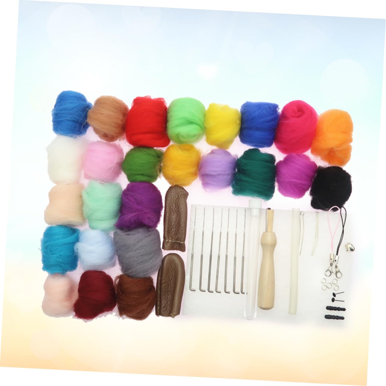 Tofficu 2 Sätze Bausatz aus Wollfilz Wollgarn mit Werkzeug Roving-Faser aus Wolle Wollfasergarn Wollfaser zum Filzen Strickgarn Wollfaser mit Werkzeug