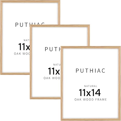 puthiac 11x14 Oak Wood Picture Frame - Minimalist 11x14 Frame Wood for Wall Art Decor, 11"x14" Natural Solid Wood Poster Frames for Wall Art Photo and Prints(3 Pack, Beige)