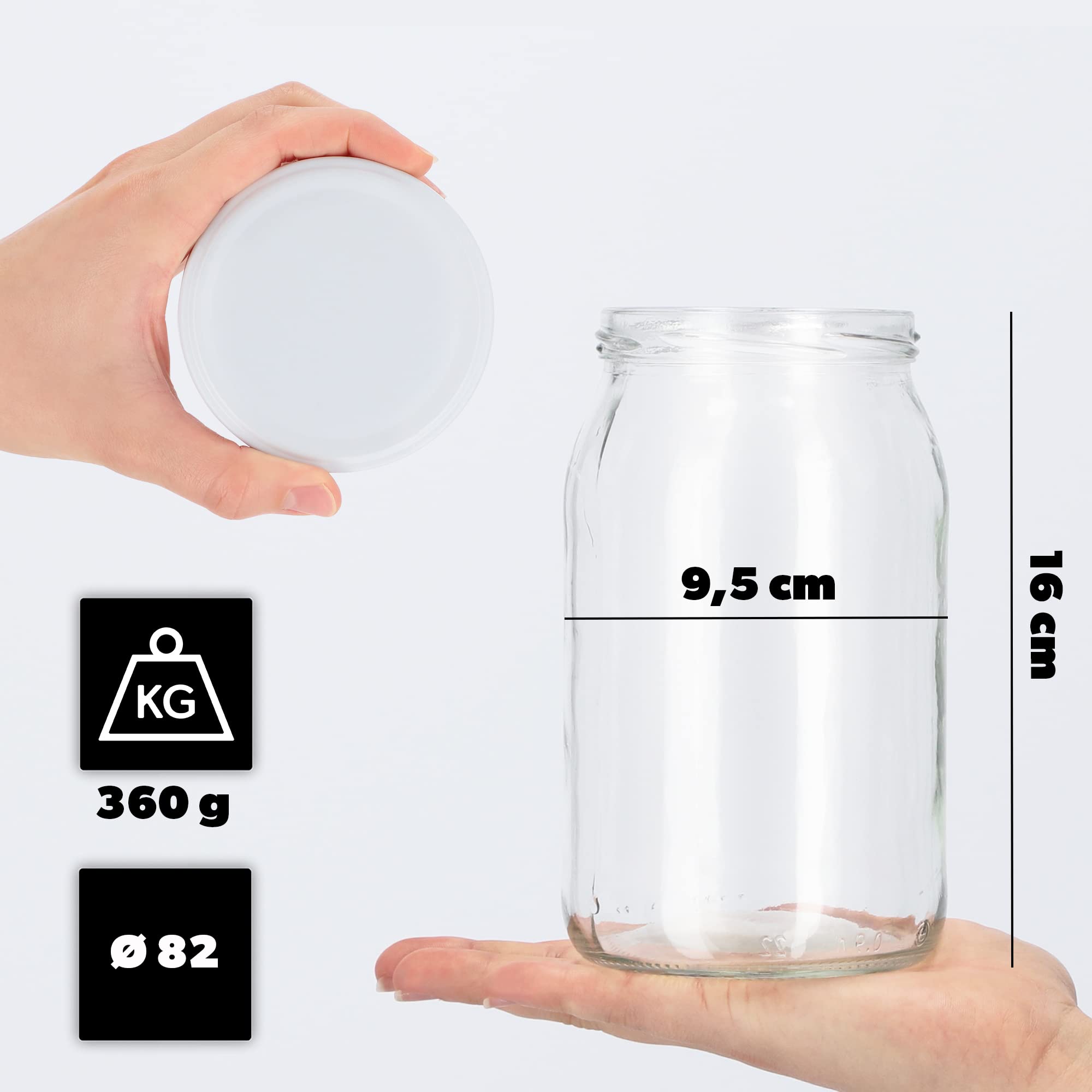 KADAX grandi barattoli in vetro 900ml Ø82 bianco – tappo a vite ermetico, per conserve, sottaceti, verdure lacto-fermentate e marmellate fatte in casa
