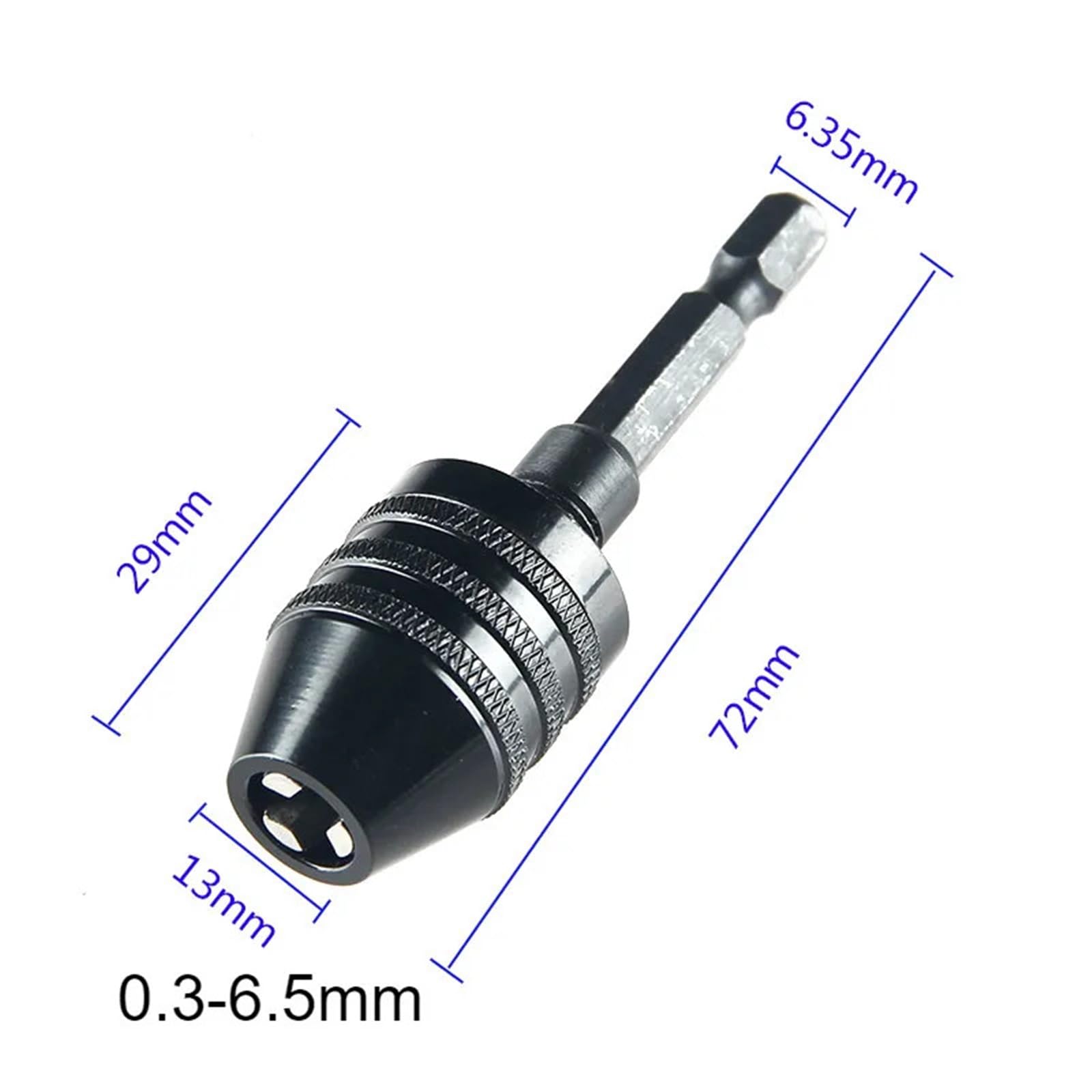 Adapter do trzonka, konwertera, uchwyt trzema szczękami, uchwyt wiertarski elektryczny, 1 szt. (0,3-6,5 mm HEX Black)