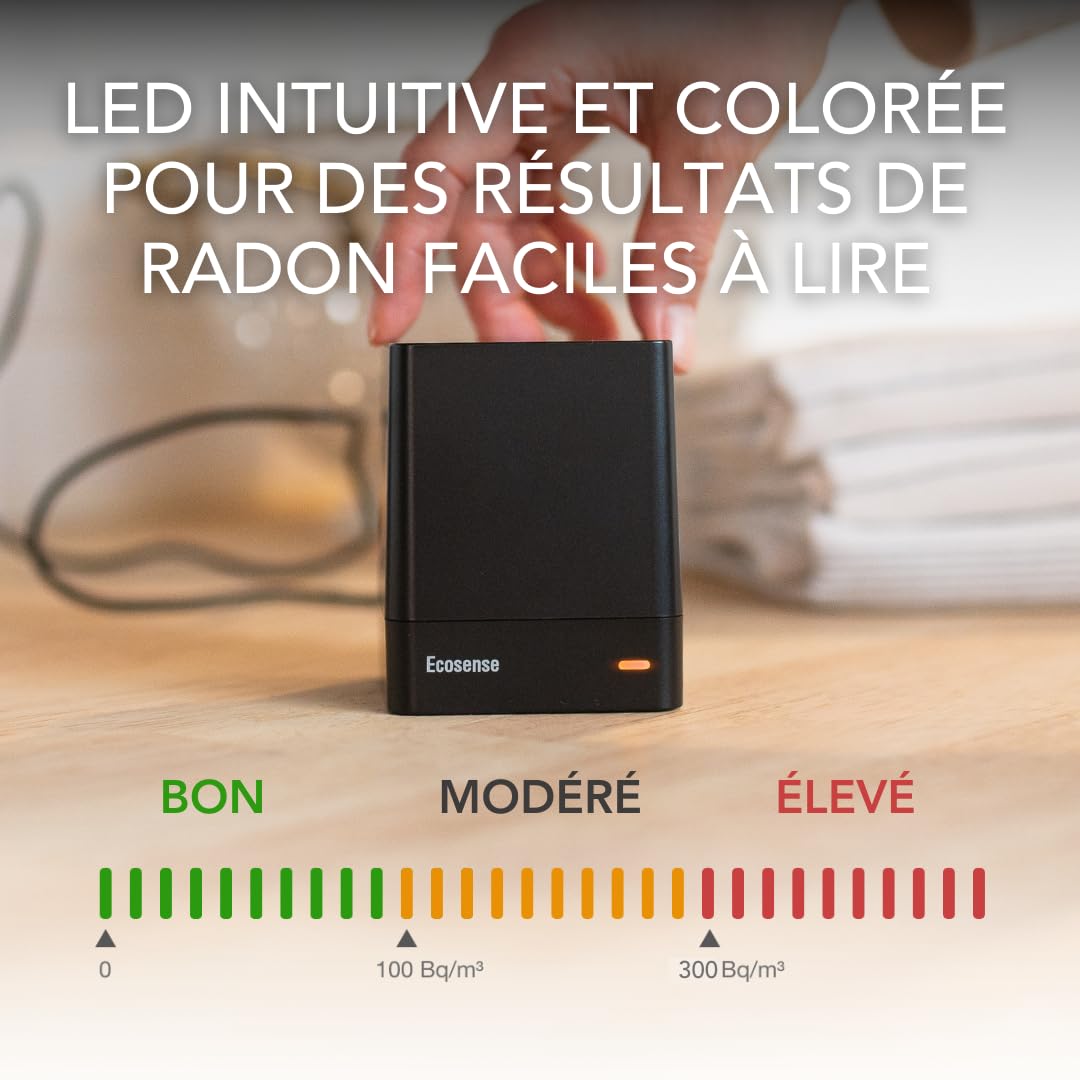 Ecosense EQ100 EcoQube, Détecteur de Radon Numérique, Capture Rapide des Variations, Surveillance Continue avec Graphiques de Tendance, Accès à Distance aux Données, Wi-FI 2,4 GHz Réseaux Uniquement