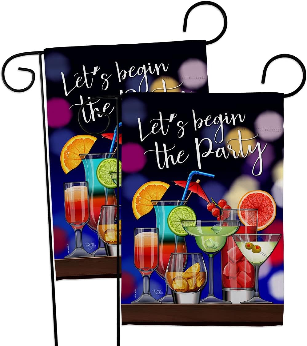 Breeze Decor Begin The Party Garden Flag 2pcs Pack Beverages Cocktail Margarita Mojito Bloody Mary Mai Tai Summer Tropical Refreshing House Banner Small Yard Gift Double-Sided, Made in USA