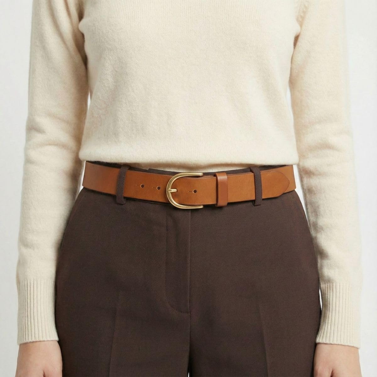 Damesriem van volnerf rundleer 3,5 cm | Denim riem voor dames 35 mm | Chino riem met ronde, gouden gesp | Wit 80 cm