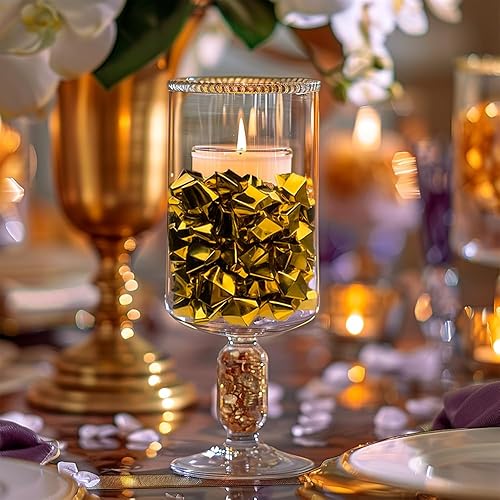 Miniatura 4 de HappyFiller Gold Nuggets - Cubos de piedras de hielo falsas, gemas acrílicas, rellenos de jarrón dorado, dispersos de mesa de boda, manualidades,