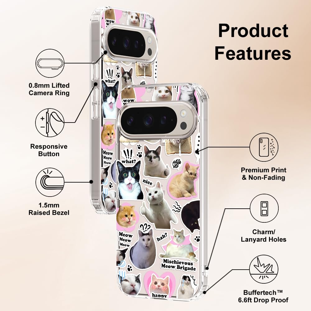 MOSNOVO Case for Google Pixel 10 & Pixel 10 Pro, [Buffertech 6.6ft Military-Grade Drop Protection] [Anti Peel Off Tech] Clear TPU Bumper Phone Case Cover Design - Cute Cherry — view 357