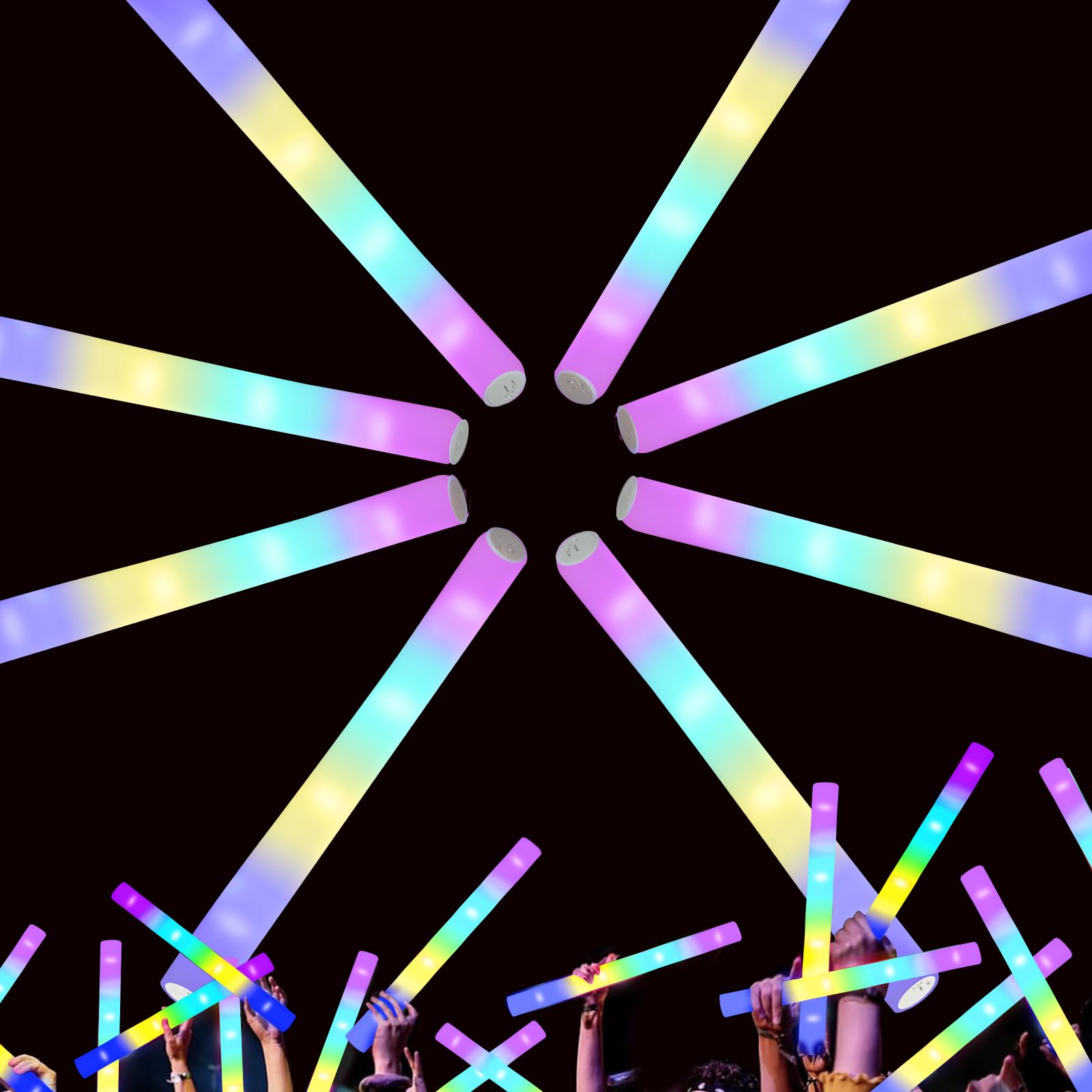 100 Pcs 18.5 inch Foam Glow Sticks Bulk - 4 Colors, Steady Bright Light Up Sticks for Weddings, Birthdays, Christmas, Halloween | Foam Glow Sticks Bulk Reusable, 6-Hr Glow, Eco-Friendly Foam