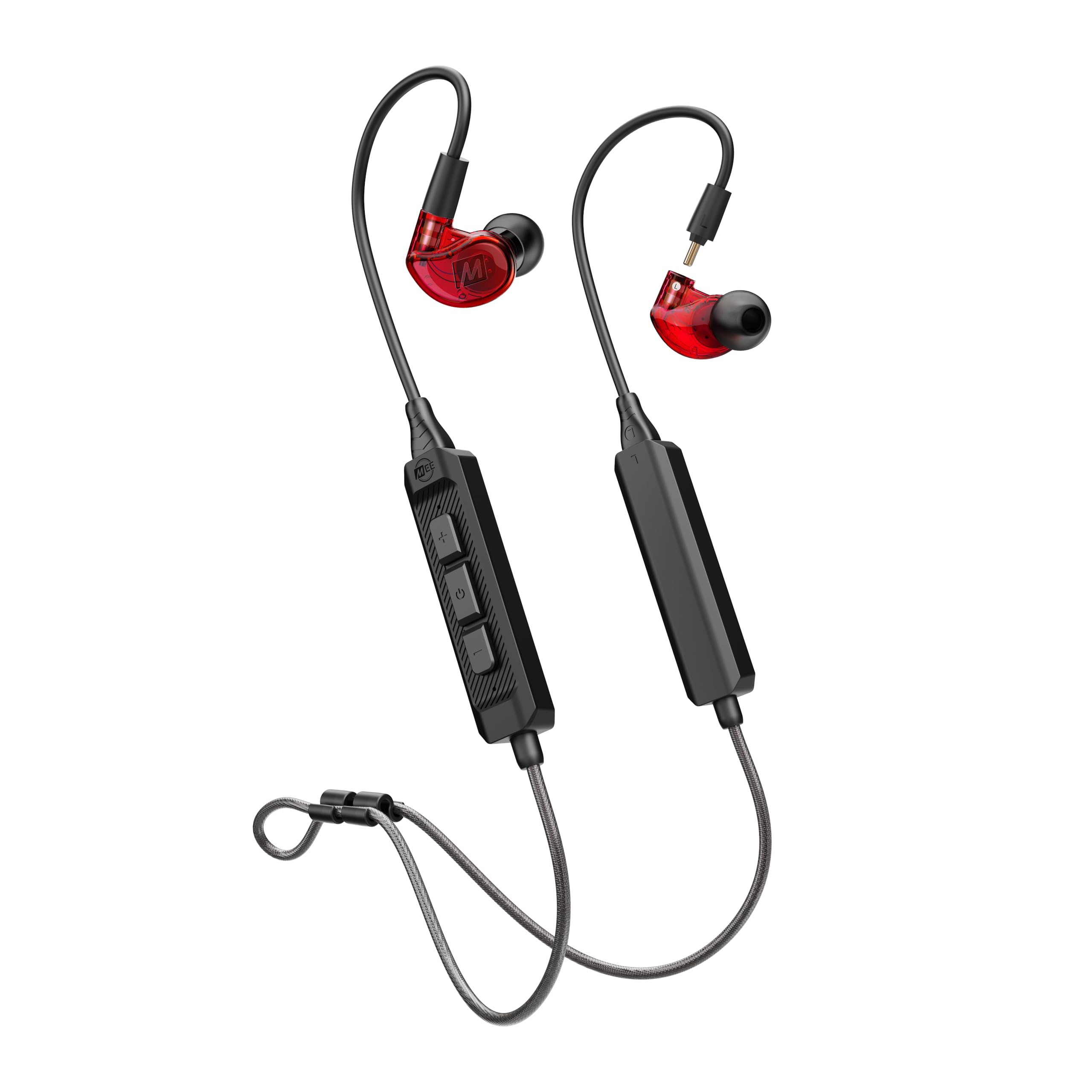 MEE audio M6 PRO Musicians' in-Ear Monitors Wired + Wireless Combo Pack: Includes IEMs, 2 Audio Cables and BT3 Hi-Res Bluetooth Audio Adapter w/aptX, LDAC, Auracast Support, &amp; Built-in Headset (Red)
