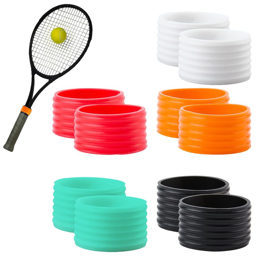 CREATCABIN 10 Pcs Tennis Racket Silicone Racquet Grip Ring Bands Non Slip Pickleball Paddle Secures Overgrip Rubber Ring for Squash Racket Racquetball Baseball Bat Handle Grips Mixed Color