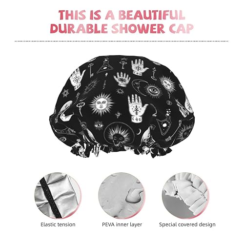 Miniatura 5 de Gorro de ducha gótico, cuervo, cuervo, calavera, luna, estrella, gótico, gorra de baño diseñada para mujeres, impermeable, doble capa