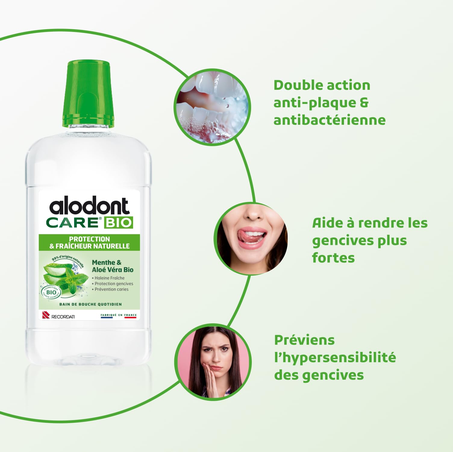 ALODONT CARE ORGANIC | Collutorio Naturale | Protegge le Gengive | Rinfresca l'Alito | Menta Piperita e Aloe Vera Biologica | Dai 6 anni in su | Confezione da 4 x 500 ml
