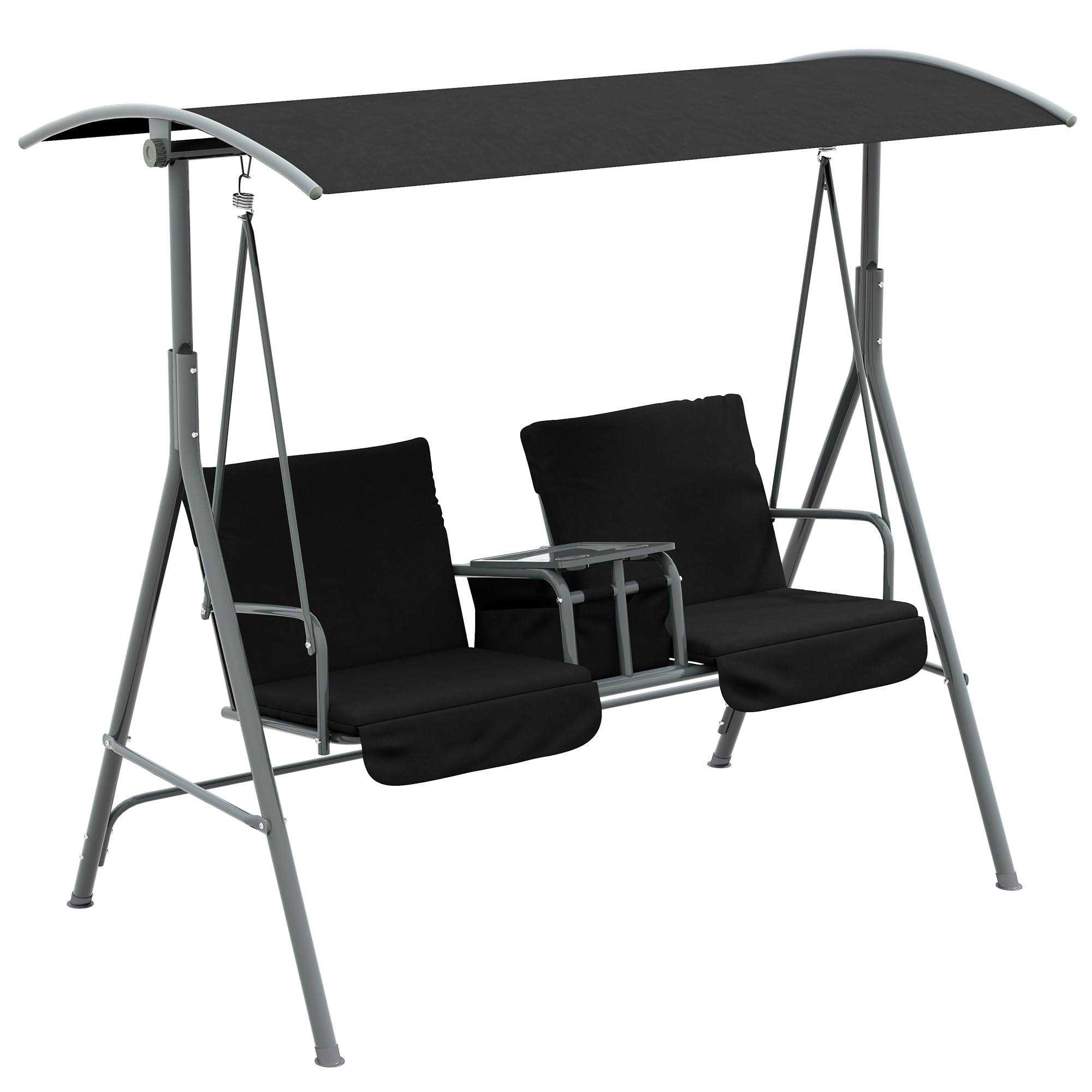 Outsunny 2 Seater Garden Swing Chair Patio Swing Seat Tilting Canopy Black