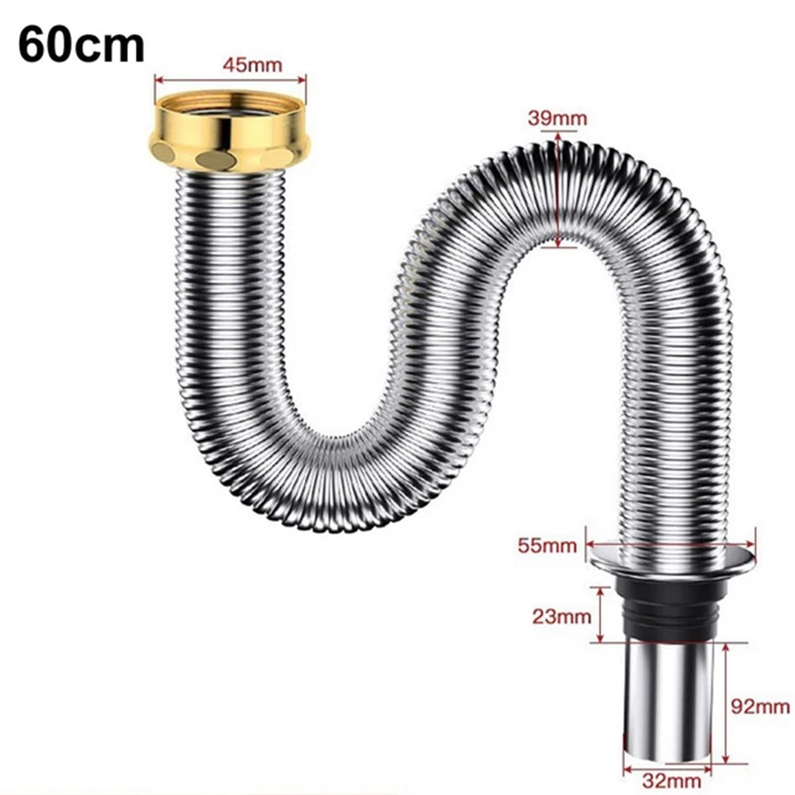 Sifone per lavandino 40 cm 60 cm cucina in acciaio inox lavello del bagno sifone scarico dei rifiuti tubo flessibile tubo di drenaggio retrattile for la casa(60cm)
