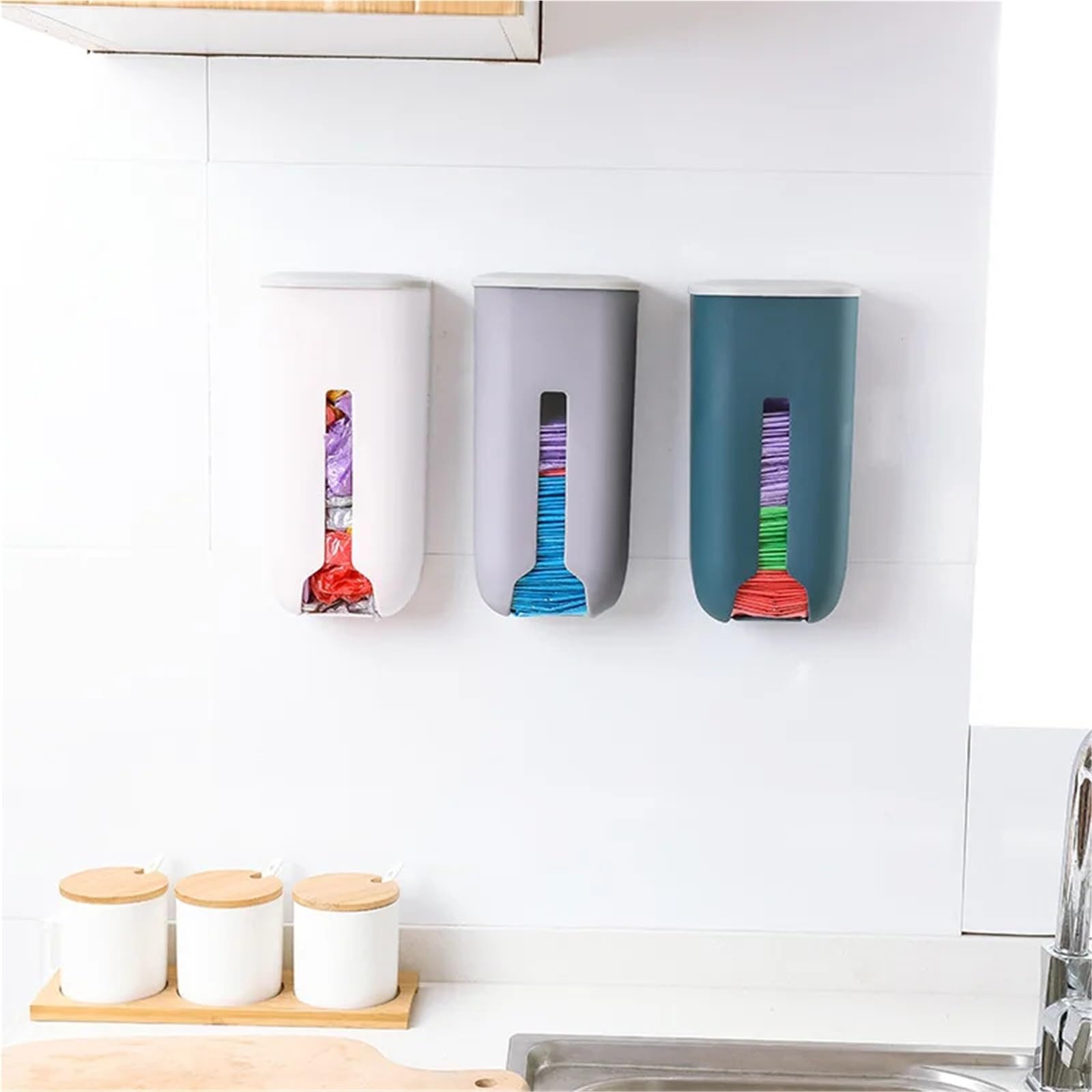 Caja de Almacenamiento Bolsas Basura, dispensador for Cocina, baño, Soporte for comestibles montado en la Pared, contenedor plástico for, 2 uds para Cocina y Baño(Blue)