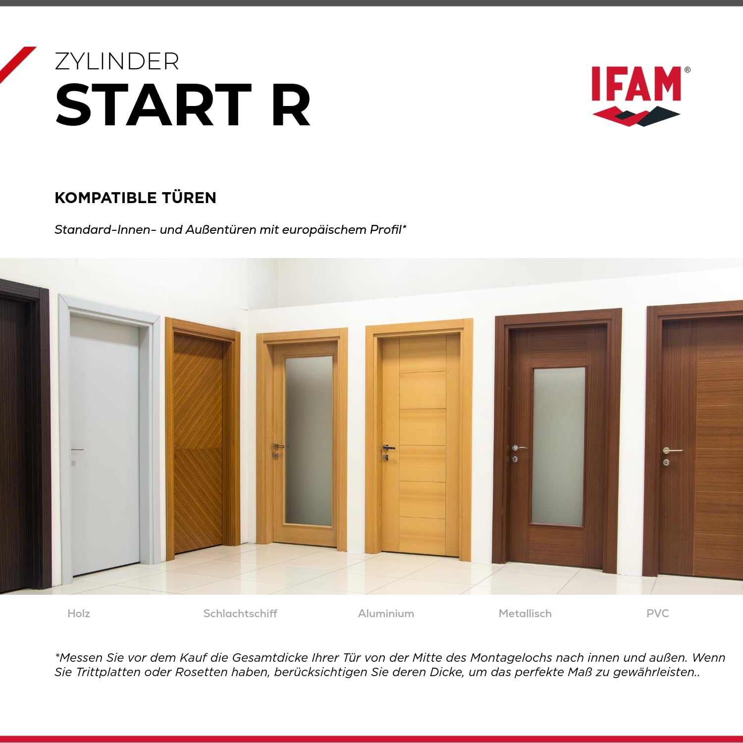 IFAM Cylinder Start STR1030L, Zylindrisches Sicherheitsschloss, Messingausführung, 10x30mm, inkl. 5 vernickelten Stahl-Sicherheitsschlüsseln, Euro-Profilzylinder, Innen- und Außentürschlösser