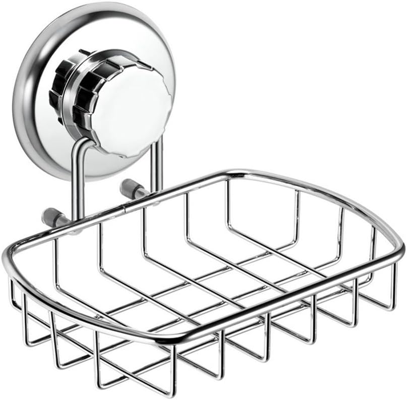 HASKO Suction Cup Soap Dish for Shower Wall, Rustproof Stainless Steel Shower Soap Holder Suction, Bathtub Bathroom Bar Soap Holder (Chrome)