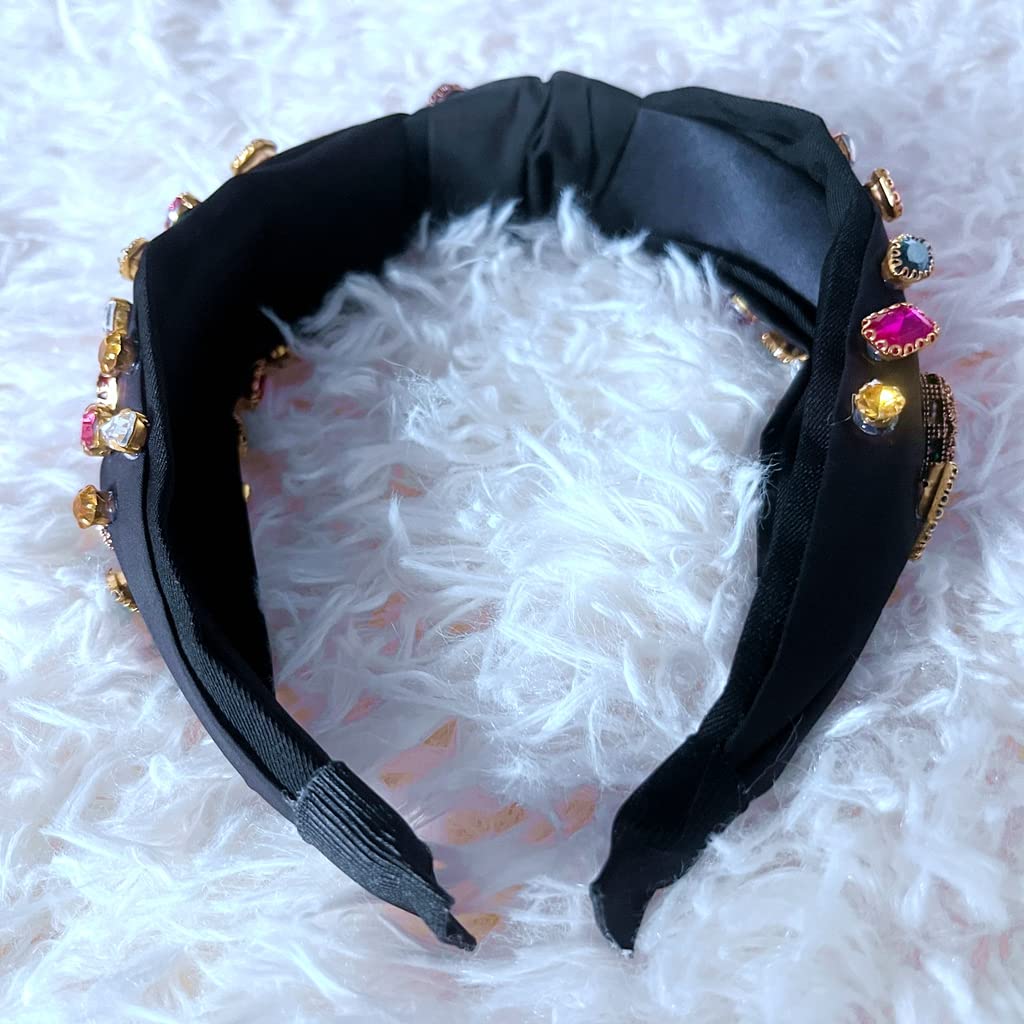 Baroque Boho Rhinestone Crystal Headband Diamond Pearl Wide Hair Hoops Fashion Vintage Velvet Beaded Hairband for Women Girls (Black3) : Beauty & Personal Care