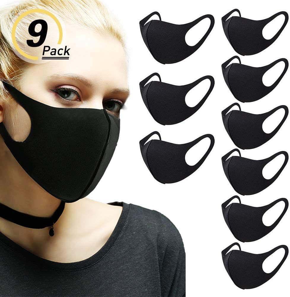 Julymall 9 Pcs 3D Ultra-thin Breathable Anti Dust Masks Face Mouth Masks, Fashion Reusable Washable Outdoor Unisex Masks, Black