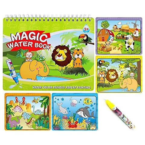 Sipobuy Magic Water Drawing Book Water Coloring Book Doodle with Magic Pen Painting Board for Children Education Drawing Toy (Animal) Cover